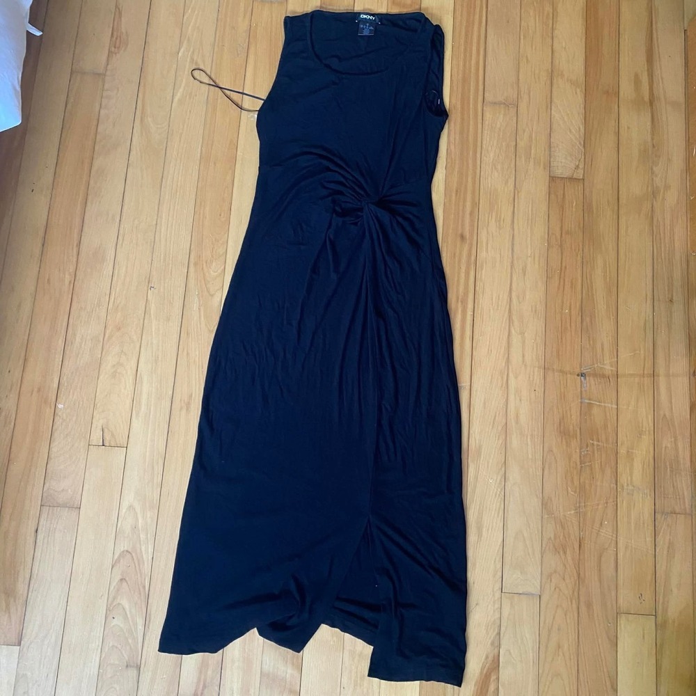 DKNY Black Sleeveless Twist Front Maxi Dress Size Small